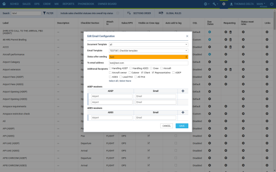 Checklist item emailing option config Admin panel