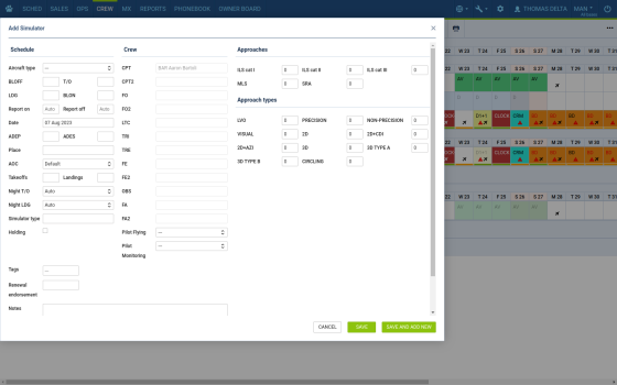 Add Simulator duty in Crew Calendar