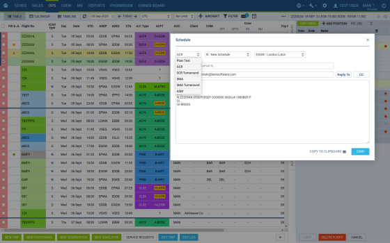 Export schedule to aviation standard messages (SCR, GCR etc.)