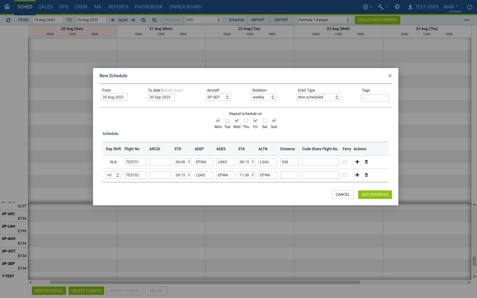 Build a new schedule based on 'From/To' date selection