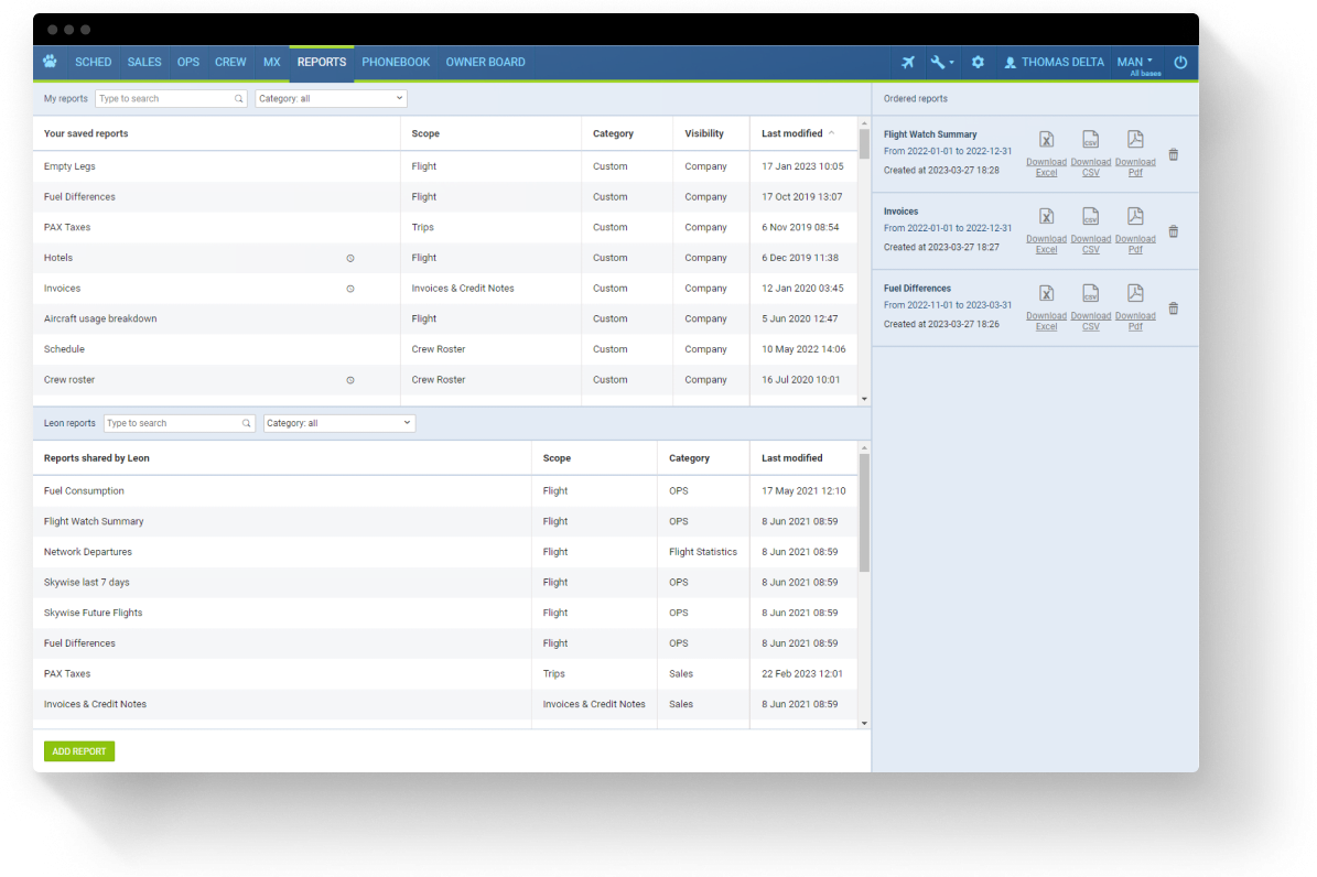 Flight Schedule Software - Reports