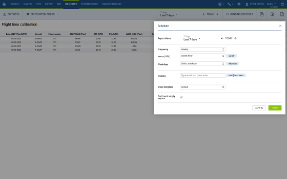 Create report sending schedule 