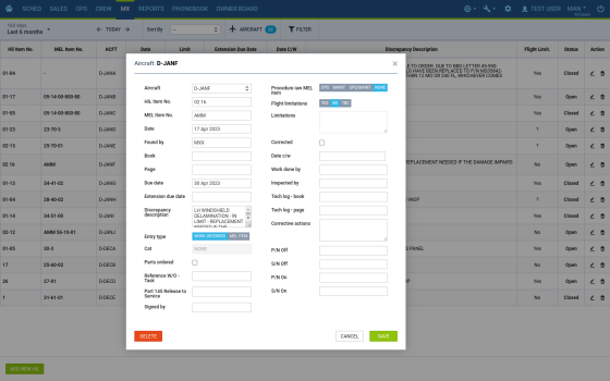 Register and archive all aircraft defects by adding HIL - Hold Item List