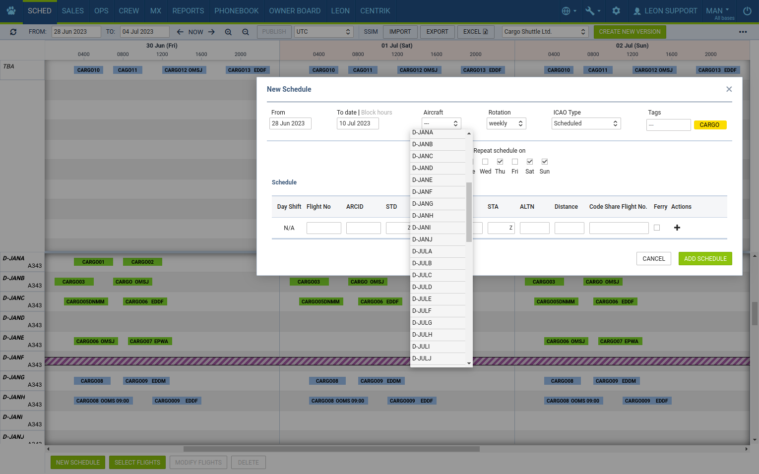 Manage your cargo schedule 