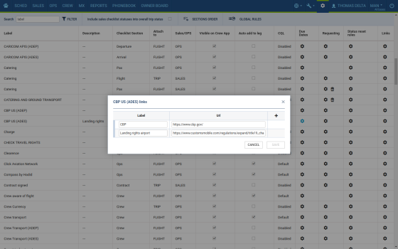 Checklist item URL link config Admin panel