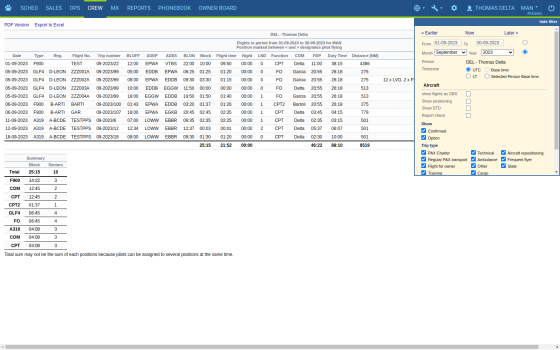 With this report crew can generate a list of all flights they have performed or will perform in a selected period of time