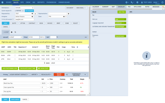 Manage bookings using sales checklist