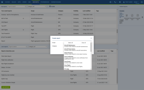 Create new report based on the available scopes