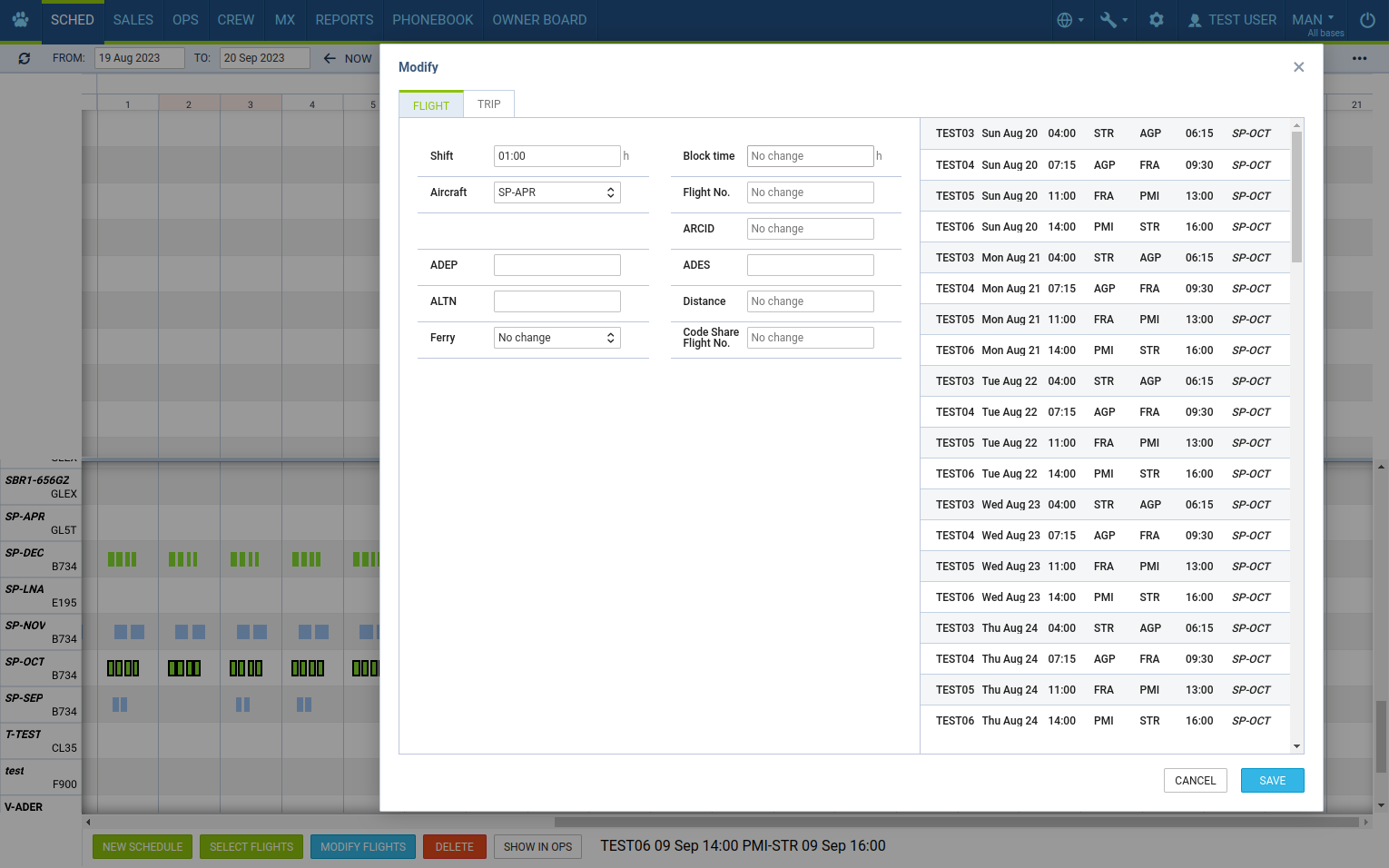 Modify selected flights or a number of flights or modify pairings