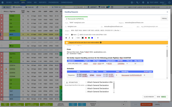 Send handling requests from the checklist